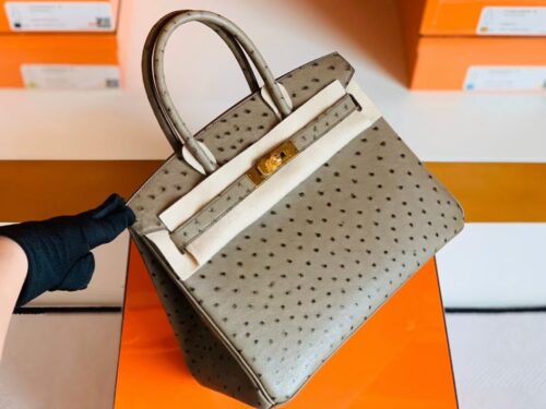 Hermes Birkin Ostrich etoupe grey Gold Hardware 30cm Full Handmade