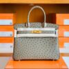 Hermes Birkin Ostrich etoupe grey Gold Hardware 30cm Full Handmade
