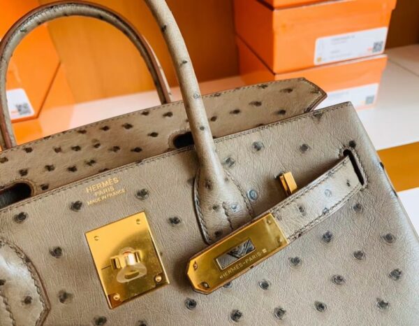 mmexport1673775084953-1024x795-1 Hermes Birkin Ostrich etoupe grey Gold Hardware 30cm Full Handmade