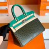 Hermes Birkin Ostrich Olive green & 1K Bamboo green & Etoupe Grey Silver Hardware 30cm Full Handmade