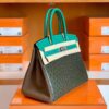 Hermes Birkin Ostrich Olive green & 1K Bamboo green & Etoupe Grey Silver Hardware 30cm Full Handmade