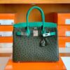 Hermes Birkin Ostrich Olive green & 1K Bamboo green & Etoupe Grey Silver Hardware 30cm Full Handmade