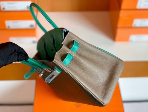 Hermes Birkin Ostrich Olive green & 1K Bamboo green & Etoupe Grey Silver Hardware 30cm Full Handmade