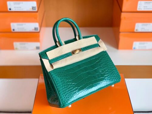 Hermes Birkin Shiny Alligator 6Q jade green Gold Hardware 25cm Full Handmade