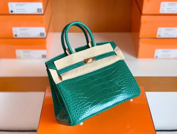 Hermes Birkin Shiny Alligator 6Q jade green Gold Hardware 25cm Full Handmade