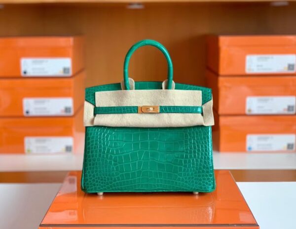 Hermes Birkin Shiny Alligator 6Q jade green Gold Hardware 25cm Full Handmade