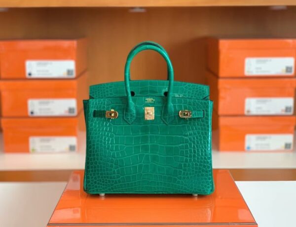 Hermes Birkin Shiny Alligator 6Q jade green Gold Hardware 25cm Full Handmade