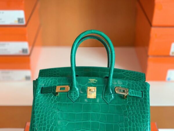 Hermes Birkin Shiny Alligator 6Q jade green Gold Hardware 25cm Full Handmade
