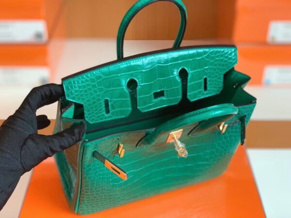 Hermes Birkin Shiny Alligator 6Q jade green Gold Hardware 25cm Full Handmade