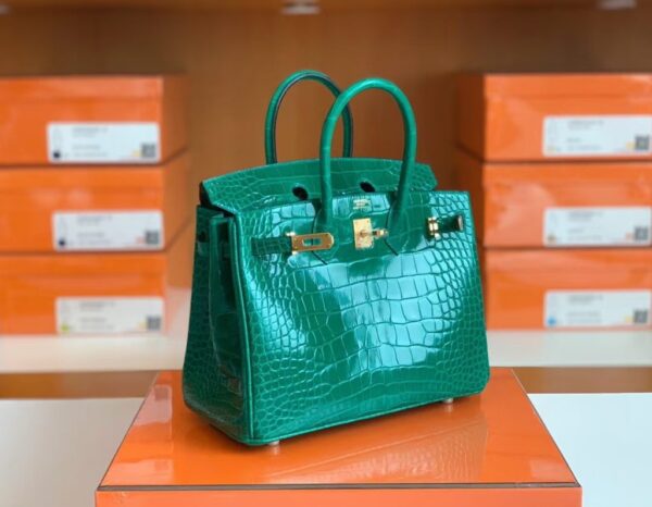 Hermes Birkin Shiny Alligator 6Q jade green Gold Hardware 25cm Full Handmade