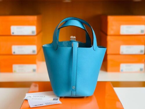 Hermes Picotin Lock Togo P3 Candy Blue Silver Hardware 18cm Full Handmade
