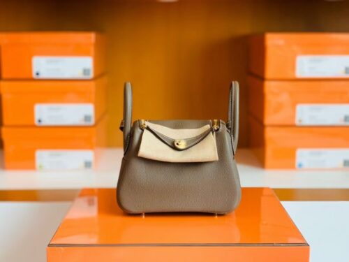 Hermes mini Lindy Togo 18 etoupe Gold Hardware 19cm Full Handmade