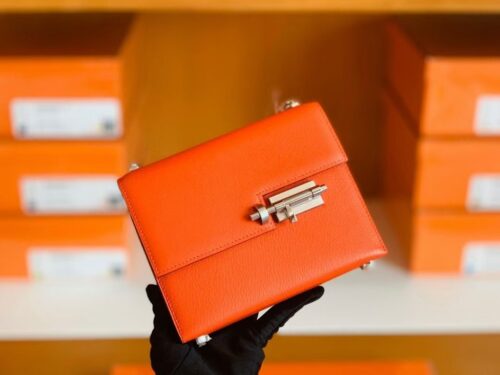 Hermes Verrou Chevre Orange Silver Hardware 17cm Full Handmade