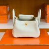 Hermes Mini Lindy TC Leather craie White Gold Hardware 19cm Full Handmade