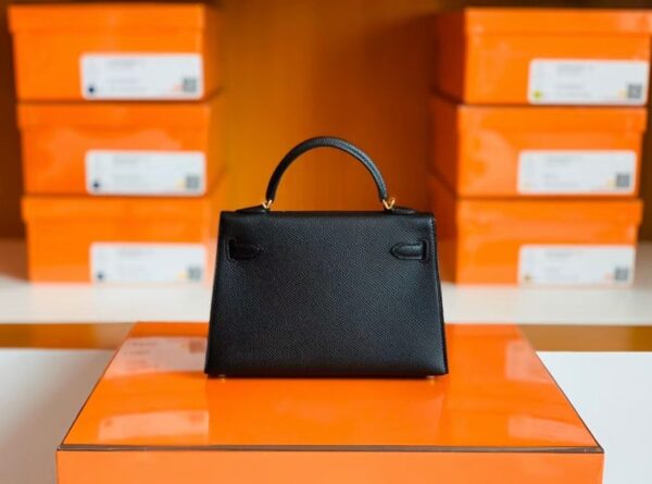 Hermes mini kelly Epsom Black Gold Hardware 19cm Full Handmade