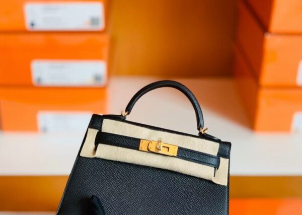 Hermes mini kelly Epsom Black Gold Hardware 19cm Full Handmade