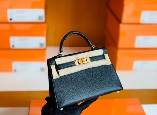 Hermes mini kelly Epsom Black Gold Hardware 19cm Full Handmade