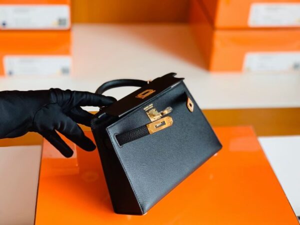 Hermes mini kelly Epsom Black Gold Hardware 19cm Full Handmade