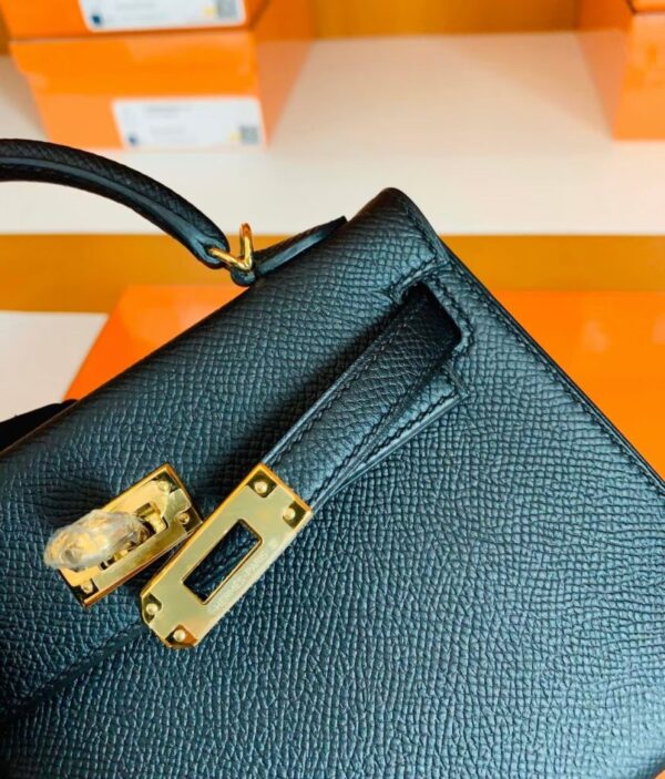 Hermes mini kelly Epsom Black Gold Hardware 19cm Full Handmade