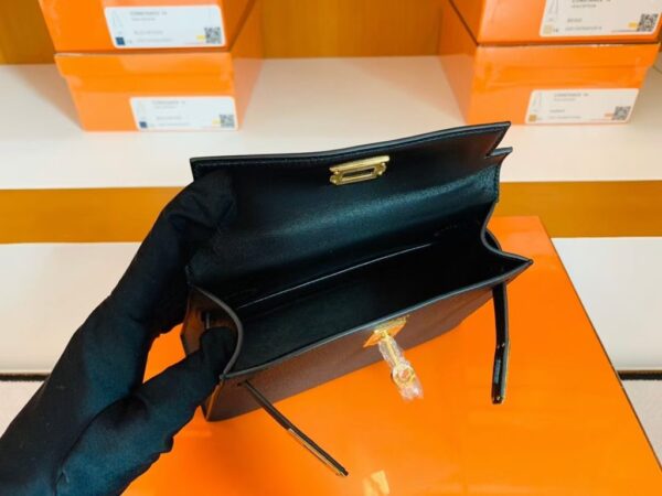 Hermes mini kelly Epsom Black Gold Hardware 19cm Full Handmade