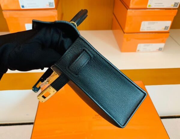 Hermes mini kelly Epsom Black Gold Hardware 19cm Full Handmade