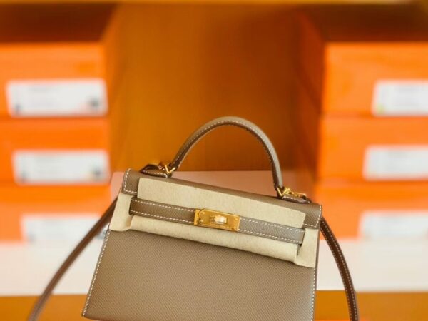 Hermes mini kelly Epsom 18 Etoupe Gold Hardware 19cm Full Handmade