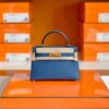 Hermes mini kelly Epsom R2 blue agete Gold Hardware 19cm Full Handmade
