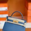 Hermes mini kelly Epsom R2 blue agete Gold Hardware 19cm Full Handmade