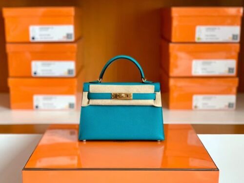 Hermes mini kelly Epsom 7f blue paon Gold Hardware 19cm Full Handmade