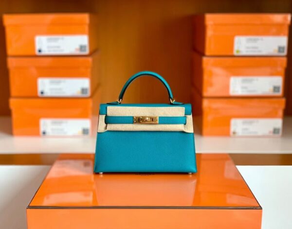 Hermes mini kelly Epsom 7f blue paon Gold Hardware 19cm Full Handmade