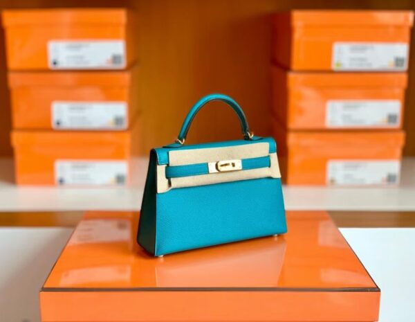 Hermes mini kelly Epsom 7f blue paon Gold Hardware 19cm Full Handmade