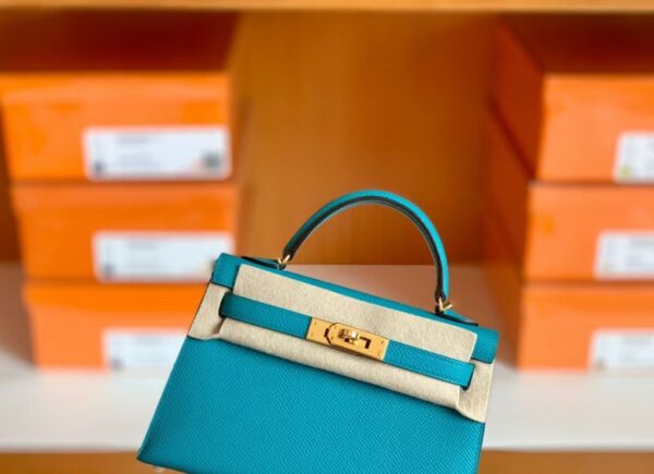 Hermes mini kelly Epsom 7f blue paon Gold Hardware 19cm Full Handmade