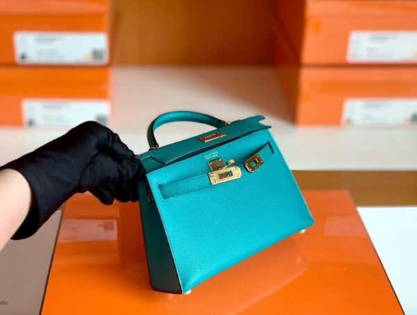 Hermes mini kelly Epsom 7f blue paon Gold Hardware 19cm Full Handmade