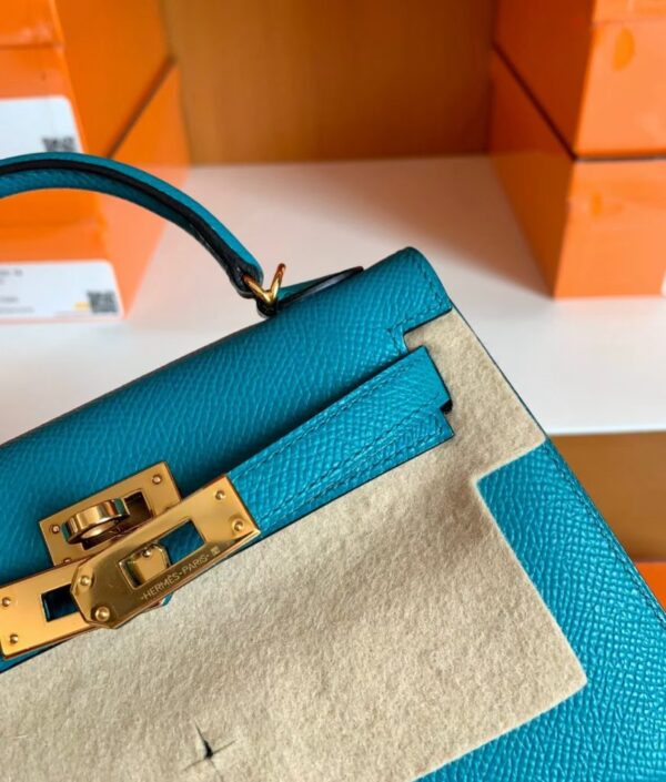 Hermes mini kelly Epsom 7f blue paon Gold Hardware 19cm Full Handmade
