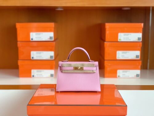 Hermes mini kelly Epsom X9 Mauve Pink Gold Hardware 19cm Full Handmade