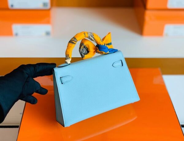 Hermes mini kelly Epsom 6u Light Blue Silver Hardware 19cm Full Handmade