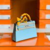 Hermes mini kelly Epsom 6u Light Blue Silver Hardware 19cm Full Handmade