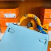 Hermes mini kelly Epsom 6u Light Blue Silver Hardware 19cm Full Handmade