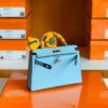 Hermes mini kelly Epsom 6u Light Blue Silver Hardware 19cm Full Handmade
