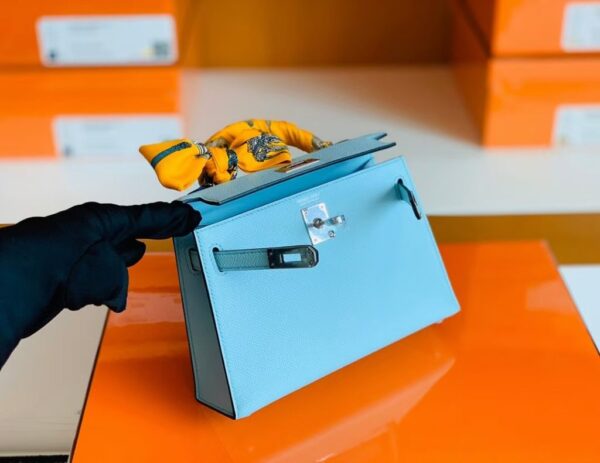 Hermes mini kelly Epsom 6u Light Blue Silver Hardware 19cm Full Handmade
