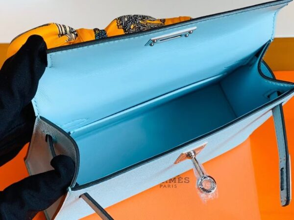Hermes mini kelly Epsom 6u Light Blue Silver Hardware 19cm Full Handmade