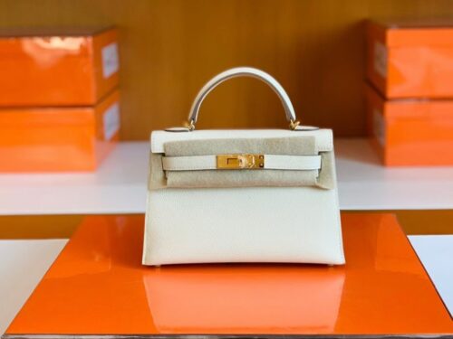 Hermes mini kelly Epsom Creamy White Silver Hardware 19cm Full Handmade