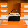 Hermes mini kelly Box Black Gold Hardware 19cm Full Handmade