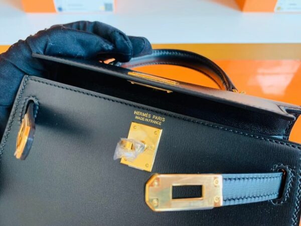 Hermes mini kelly Box Black Gold Hardware 19cm Full Handmade