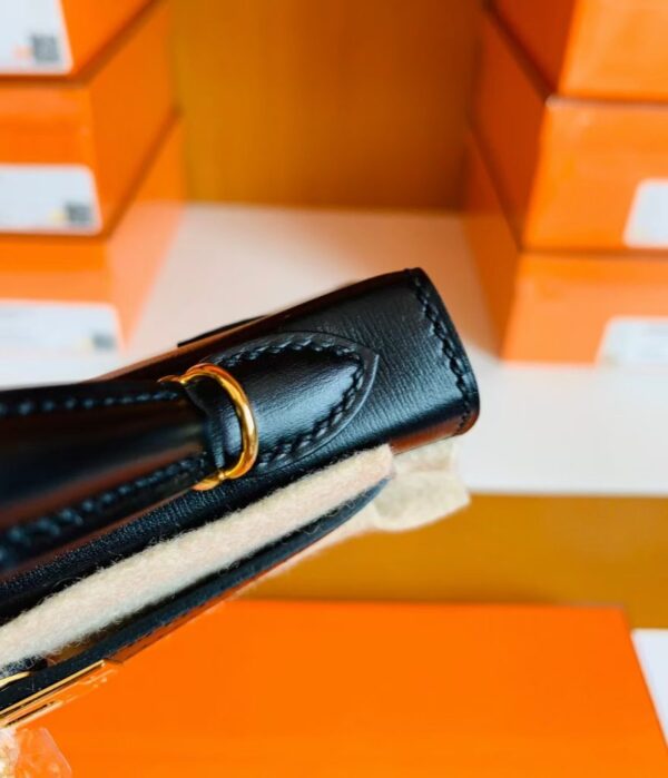 Hermes mini kelly Box Black Gold Hardware 19cm Full Handmade