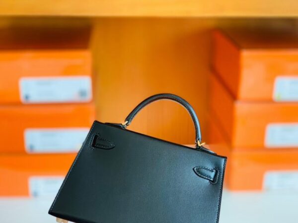 Hermes mini kelly Box Black Gold Hardware 19cm Full Handmade