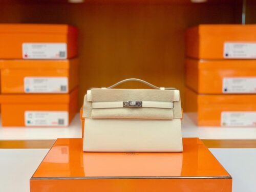 Hermes Mini kelly pochette Epsom Creamy White Silver Hardware 22cm Full Handmade