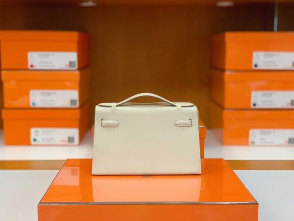 Hermes Mini kelly pochette Epsom Creamy White Silver Hardware 22cm Full Handmade