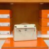 Hermes Mini kelly pochette Epsom Creamy White Silver Hardware 22cm Full Handmade