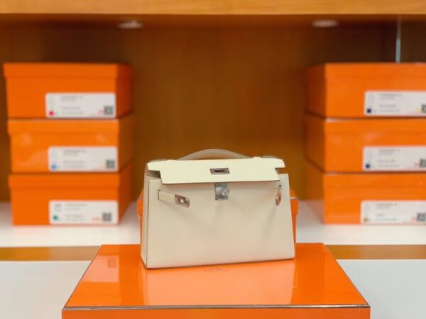 Hermes Mini kelly pochette Epsom Creamy White Silver Hardware 22cm Full Handmade